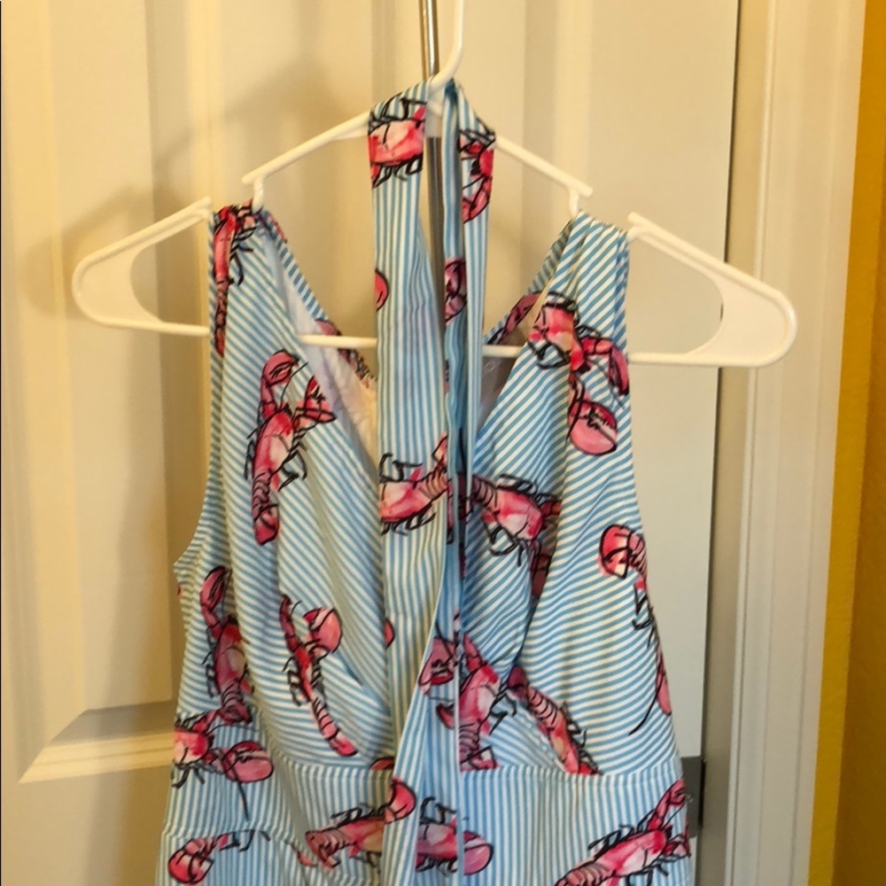 eshakti Blue Stripe Dress with Pink Lobster Print - Picture 6 of 7